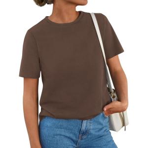 image:imagePRETTYGARDEN Womens Short Sleeve Tops Summer 2026 Casual Crewneck Cotton Basic Tee Shirts Fashion Clothing Spring OutfitsBrown