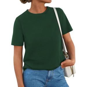 image:imagePRETTYGARDEN Womens Short Sleeve Tops Summer 2026 Casual Crewneck Cotton Basic Tee Shirts Fashion Clothing Spring OutfitsDark Green