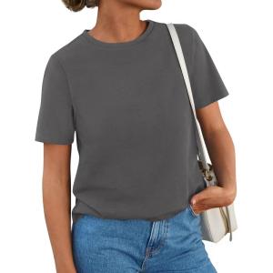 image:imagePRETTYGARDEN Womens Short Sleeve Tops Summer 2026 Casual Crewneck Cotton Basic Tee Shirts Fashion Clothing Spring OutfitsGrey