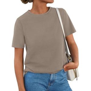 image:imagePRETTYGARDEN Womens Short Sleeve Tops Summer 2026 Casual Crewneck Cotton Basic Tee Shirts Fashion Clothing Spring OutfitsKhaki