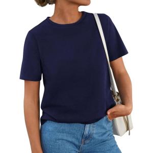 image:imagePRETTYGARDEN Womens Short Sleeve Tops Summer 2026 Casual Crewneck Cotton Basic Tee Shirts Fashion Clothing Spring OutfitsNavy