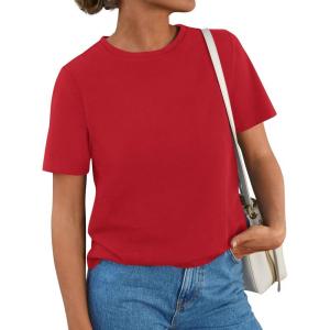 image:imagePRETTYGARDEN Womens Short Sleeve Tops Summer 2026 Casual Crewneck Cotton Basic Tee Shirts Fashion Clothing Spring OutfitsRed