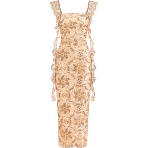 image:imagePRETTYGARDEN Womens Spring Formal Dress 2026 Summer Elegant Sleeveless Floral Lace Cocktail Wedding Guest Maxi Long DressesKhaki Floral