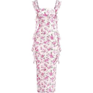 image:imagePRETTYGARDEN Womens Spring Formal Dress 2026 Summer Elegant Sleeveless Floral Lace Cocktail Wedding Guest Maxi Long DressesWhite Pink Flower