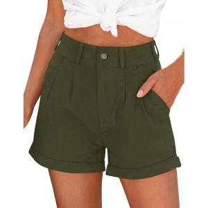 image:imagePRETTYGARDEN Womens Summer Shorts 2026 Casual High Waisted Pleated Beach Vacation Tailored Denim Shorts with PocketsArmy Green