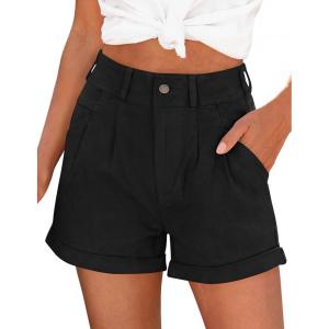 image:imagePRETTYGARDEN Womens Summer Shorts 2026 Casual High Waisted Pleated Beach Vacation Tailored Denim Shorts with PocketsBlack