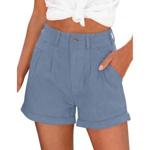 image:imagePRETTYGARDEN Womens Summer Shorts 2026 Casual High Waisted Pleated Beach Vacation Tailored Denim Shorts with PocketsGrey Blue