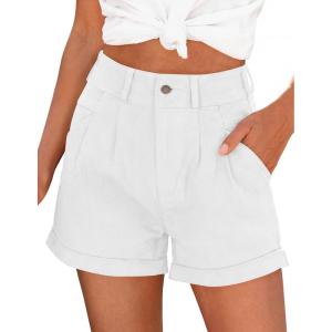 image:imagePRETTYGARDEN Womens Summer Shorts 2026 Casual High Waisted Pleated Beach Vacation Tailored Denim Shorts with PocketsWhite