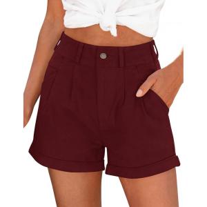 image:imagePRETTYGARDEN Womens Summer Shorts 2026 Casual High Waisted Pleated Beach Vacation Tailored Denim Shorts with PocketsWine Red