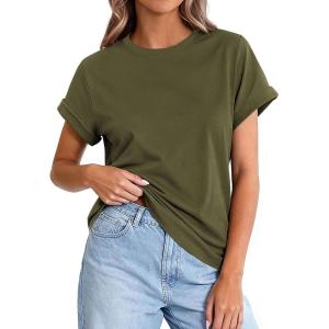 image:imagePRETTYGARDEN Womens Summer Tops 2026 Spring Casual Rolled Short Sleeve Basic Tees Crew Neck Work Shirts Fashion ClothingArmy Green