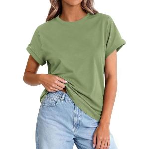 image:imagePRETTYGARDEN Womens Summer Tops 2026 Spring Casual Rolled Short Sleeve Basic Tees Crew Neck Work Shirts Fashion ClothingGrey Green