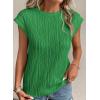 image:imagePRETTYGARDEN Blouses for Women Dressy Casual 2026 Spring Summer Business Office Tops Cap Sleeve Textured Cute Work ShirtGreen