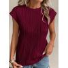 image:imagePRETTYGARDEN Blouses for Women Dressy Casual 2026 Spring Summer Business Office Tops Cap Sleeve Textured Cute Work ShirtWine Red