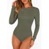 image:imagePRETTYGARDEN Bodysuits for Women 2026 Spring Long Sleeve Shirts Fitted Basic Ribbed Layering Tops Fall Fashion Winter ClothesArmy Green