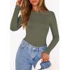 image:imagePRETTYGARDEN Bodysuits for Women 2026 Spring Long Sleeve Shirts Fitted Basic Ribbed Layering Tops Fall Fashion Winter ClothesArmy Green