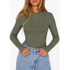 image:imagePRETTYGARDEN Bodysuits for Women 2026 Spring Long Sleeve Shirts Fitted Basic Ribbed Layering Tops Fall Fashion Winter ClothesArmy Green