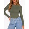 image:imagePRETTYGARDEN Bodysuits for Women 2026 Spring Long Sleeve Shirts Fitted Basic Ribbed Layering Tops Fall Fashion Winter ClothesArmy Green