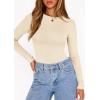 image:imagePRETTYGARDEN Bodysuits for Women 2026 Spring Long Sleeve Shirts Fitted Basic Ribbed Layering Tops Fall Fashion Winter ClothesBeige