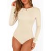 image:imagePRETTYGARDEN Bodysuits for Women 2026 Spring Long Sleeve Shirts Fitted Basic Ribbed Layering Tops Fall Fashion Winter ClothesBeige