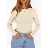 image:imagePRETTYGARDEN Bodysuits for Women 2026 Spring Long Sleeve Shirts Fitted Basic Ribbed Layering Tops Fall Fashion Winter ClothesBeige