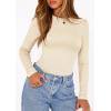 image:imagePRETTYGARDEN Bodysuits for Women 2026 Spring Long Sleeve Shirts Fitted Basic Ribbed Layering Tops Fall Fashion Winter ClothesBeige