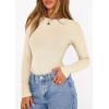 image:imagePRETTYGARDEN Bodysuits for Women 2026 Spring Long Sleeve Shirts Fitted Basic Ribbed Layering Tops Fall Fashion Winter ClothesBeige