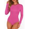 image:imagePRETTYGARDEN Bodysuits for Women 2026 Spring Long Sleeve Shirts Fitted Basic Ribbed Layering Tops Fall Fashion Winter ClothesBright Pink
