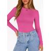 image:imagePRETTYGARDEN Bodysuits for Women 2026 Spring Long Sleeve Shirts Fitted Basic Ribbed Layering Tops Fall Fashion Winter ClothesBright Pink