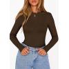 image:imagePRETTYGARDEN Bodysuits for Women 2026 Spring Long Sleeve Shirts Fitted Basic Ribbed Layering Tops Fall Fashion Winter ClothesBrown