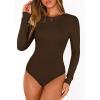 image:imagePRETTYGARDEN Bodysuits for Women 2026 Spring Long Sleeve Shirts Fitted Basic Ribbed Layering Tops Fall Fashion Winter ClothesBrown