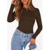 image:imagePRETTYGARDEN Bodysuits for Women 2026 Spring Long Sleeve Shirts Fitted Basic Ribbed Layering Tops Fall Fashion Winter ClothesBrown