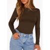 image:imagePRETTYGARDEN Bodysuits for Women 2026 Spring Long Sleeve Shirts Fitted Basic Ribbed Layering Tops Fall Fashion Winter ClothesBrown