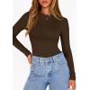 image:imagePRETTYGARDEN Bodysuits for Women 2026 Spring Long Sleeve Shirts Fitted Basic Ribbed Layering Tops Fall Fashion Winter ClothesBrown