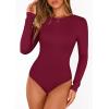 image:imagePRETTYGARDEN Bodysuits for Women 2026 Spring Long Sleeve Shirts Fitted Basic Ribbed Layering Tops Fall Fashion Winter ClothesBurgundy