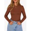 image:imagePRETTYGARDEN Bodysuits for Women 2026 Spring Long Sleeve Shirts Fitted Basic Ribbed Layering Tops Fall Fashion Winter ClothesCaramel