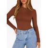 image:imagePRETTYGARDEN Bodysuits for Women 2026 Spring Long Sleeve Shirts Fitted Basic Ribbed Layering Tops Fall Fashion Winter ClothesCaramel