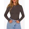 image:imagePRETTYGARDEN Bodysuits for Women 2026 Spring Long Sleeve Shirts Fitted Basic Ribbed Layering Tops Fall Fashion Winter ClothesDark Brown