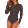 image:imagePRETTYGARDEN Bodysuits for Women 2026 Spring Long Sleeve Shirts Fitted Basic Ribbed Layering Tops Fall Fashion Winter ClothesDark Brown