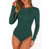 image:imagePRETTYGARDEN Bodysuits for Women 2026 Spring Long Sleeve Shirts Fitted Basic Ribbed Layering Tops Fall Fashion Winter ClothesDark Green
