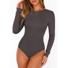 image:imagePRETTYGARDEN Bodysuits for Women 2026 Spring Long Sleeve Shirts Fitted Basic Ribbed Layering Tops Fall Fashion Winter ClothesDark Grey