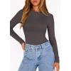 image:imagePRETTYGARDEN Bodysuits for Women 2026 Spring Long Sleeve Shirts Fitted Basic Ribbed Layering Tops Fall Fashion Winter ClothesDark Grey