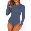 image:imagePRETTYGARDEN Bodysuits for Women 2026 Spring Long Sleeve Shirts Fitted Basic Ribbed Layering Tops Fall Fashion Winter ClothesDusty Blue