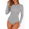 image:imagePRETTYGARDEN Bodysuits for Women 2026 Spring Long Sleeve Shirts Fitted Basic Ribbed Layering Tops Fall Fashion Winter ClothesGrey
