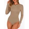 image:imagePRETTYGARDEN Bodysuits for Women 2026 Spring Long Sleeve Shirts Fitted Basic Ribbed Layering Tops Fall Fashion Winter ClothesKhaki