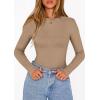 image:imagePRETTYGARDEN Bodysuits for Women 2026 Spring Long Sleeve Shirts Fitted Basic Ribbed Layering Tops Fall Fashion Winter ClothesKhaki