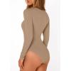 image:imagePRETTYGARDEN Bodysuits for Women 2026 Spring Long Sleeve Shirts Fitted Basic Ribbed Layering Tops Fall Fashion Winter ClothesKhaki
