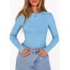 image:imagePRETTYGARDEN Bodysuits for Women 2026 Spring Long Sleeve Shirts Fitted Basic Ribbed Layering Tops Fall Fashion Winter ClothesLight Blue