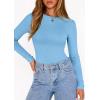 image:imagePRETTYGARDEN Bodysuits for Women 2026 Spring Long Sleeve Shirts Fitted Basic Ribbed Layering Tops Fall Fashion Winter ClothesLight Blue