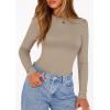 image:imagePRETTYGARDEN Bodysuits for Women 2026 Spring Long Sleeve Shirts Fitted Basic Ribbed Layering Tops Fall Fashion Winter ClothesLight Khaki