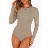 image:imagePRETTYGARDEN Bodysuits for Women 2026 Spring Long Sleeve Shirts Fitted Basic Ribbed Layering Tops Fall Fashion Winter ClothesLight Khaki